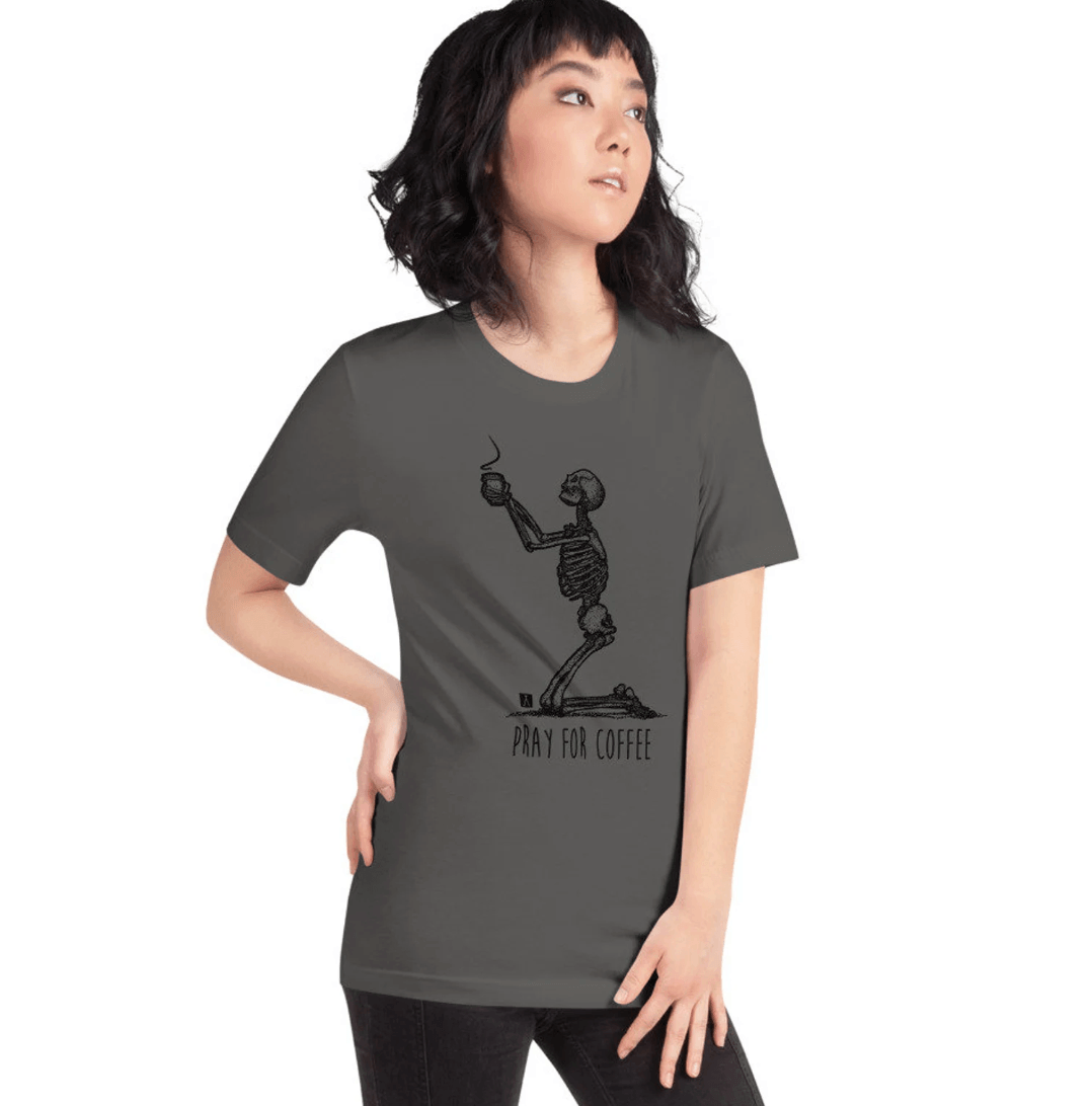 BellavanceInk: T-Shirt With Skeleton Praying For Coffee - BellavanceInk