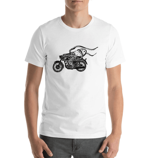 BellavanceInk: Daring Octopus Riding A Cafe Racer Motorcycle On Short Sleeve T-Shirt - BellavanceInk
