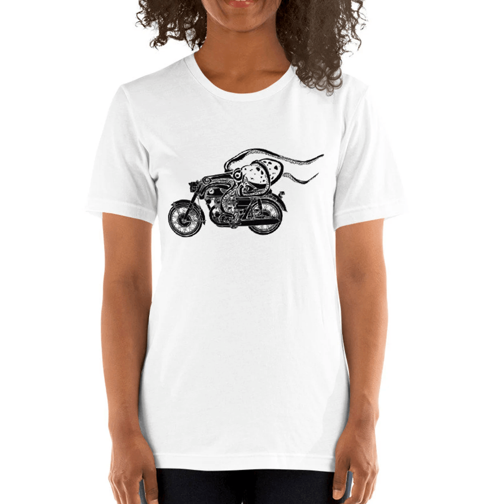 BellavanceInk: Daring Octopus Riding A Cafe Racer Motorcycle On Short Sleeve T-Shirt - BellavanceInk