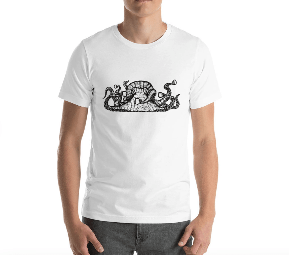 BellavanceInk: Octopus With Multiple Cups Of Coffee Short Sleeve T-Shirt - BellavanceInk