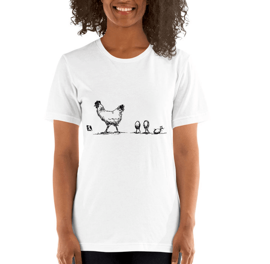 BellavanceInk: Mother Hen Walking Her Egg Chicks Pen And Ink Drawing Short Sleeve T-Shirt - BellavanceInk