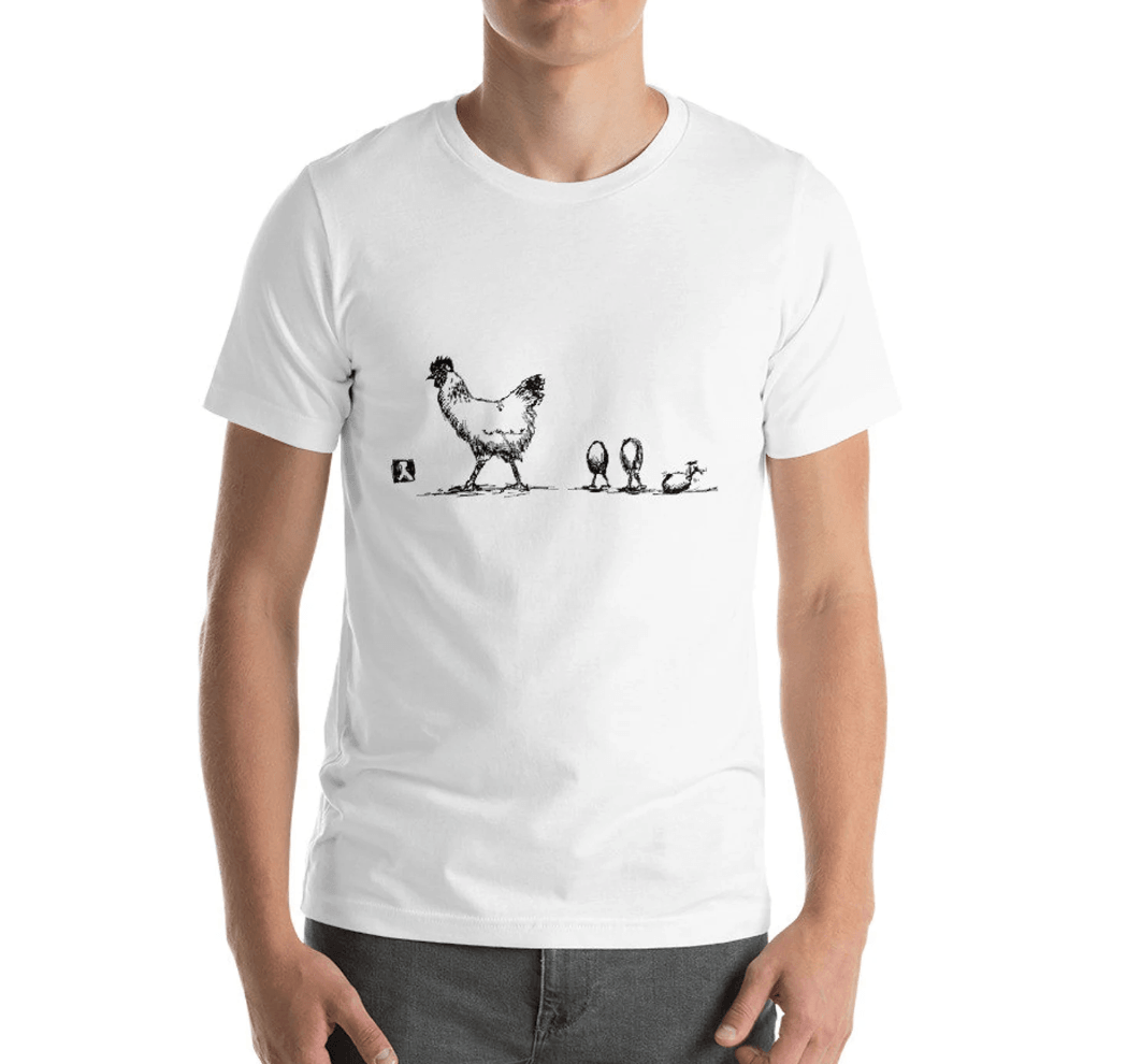 BellavanceInk: Mother Hen Walking Her Egg Chicks Pen And Ink Drawing Short Sleeve T-Shirt - BellavanceInk