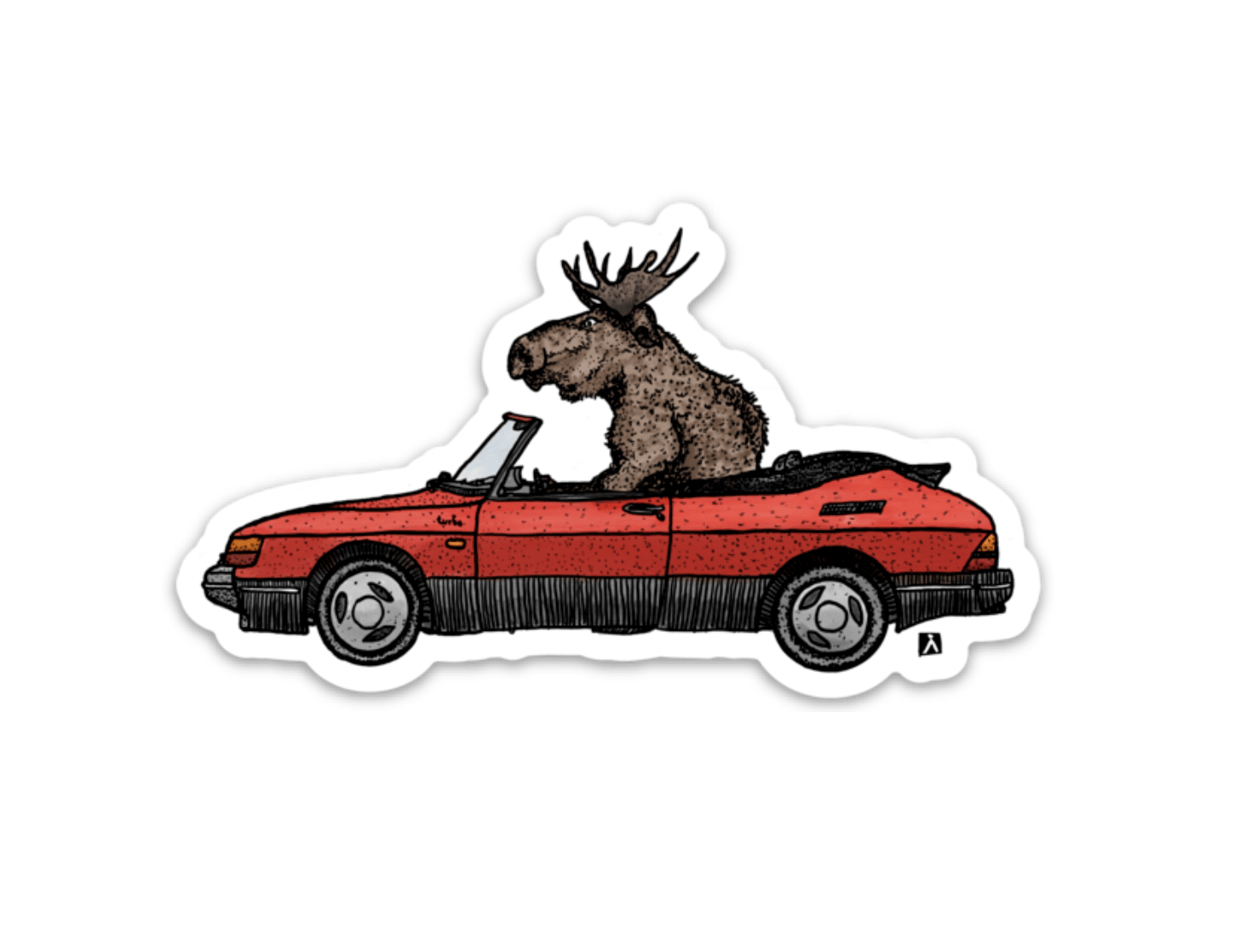 BellavanceInk: Scandinavian Moose Driving A Vintage Saab 900S Vinyl Sticker Inactive - BellavanceInk