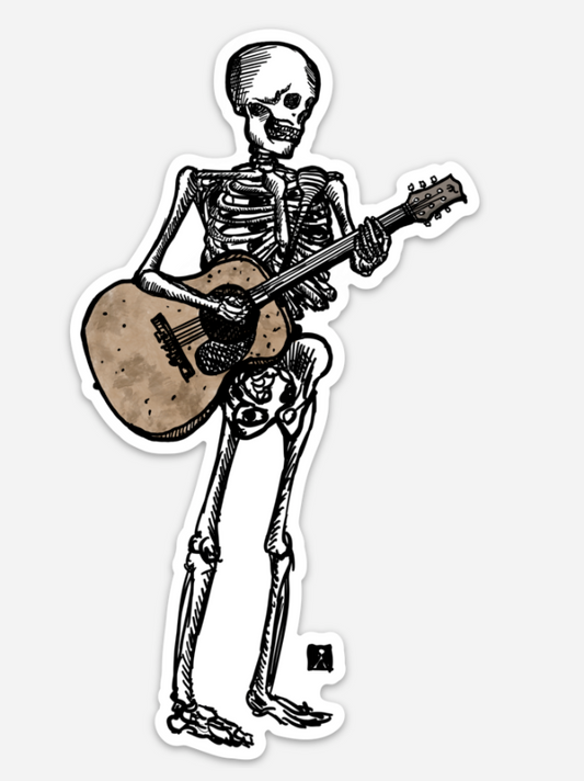 BellavanceInk: Pen And Ink Skeleton Playing The Guitar Hand Drawn Illustration