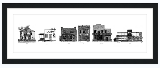 BellavanceInk: Custom Framed Print Of Your Favorite Charlottesville Buildings Framed 40 x 16 Inch Frame (34 x 10 Illustration)
