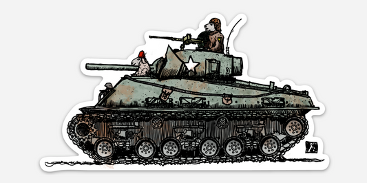 BellavanceInk: Vintage Sherman Tank With Hero Sheep Vinyl Sticker Hand Drawn Illustration