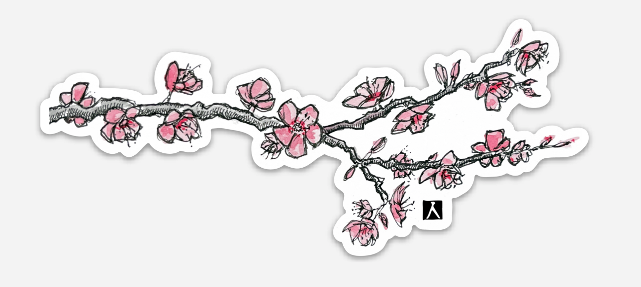 BellavanceInk: Cherry Blossom Branch Vinyl Sticker Pen and Ink Illustration