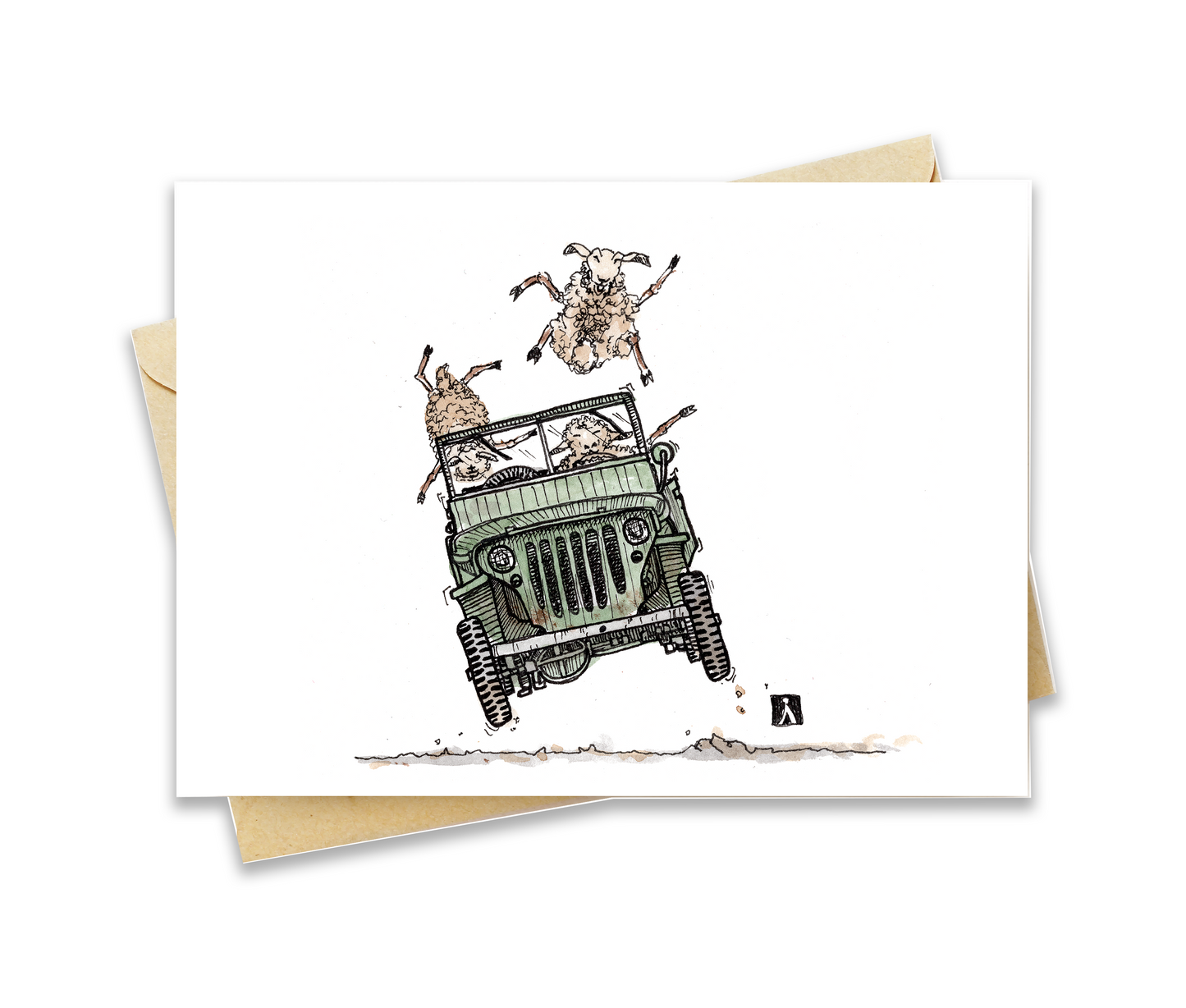 BellavanceInk: Greeting Card With Sheep In Jeep 5 x 7 Inches