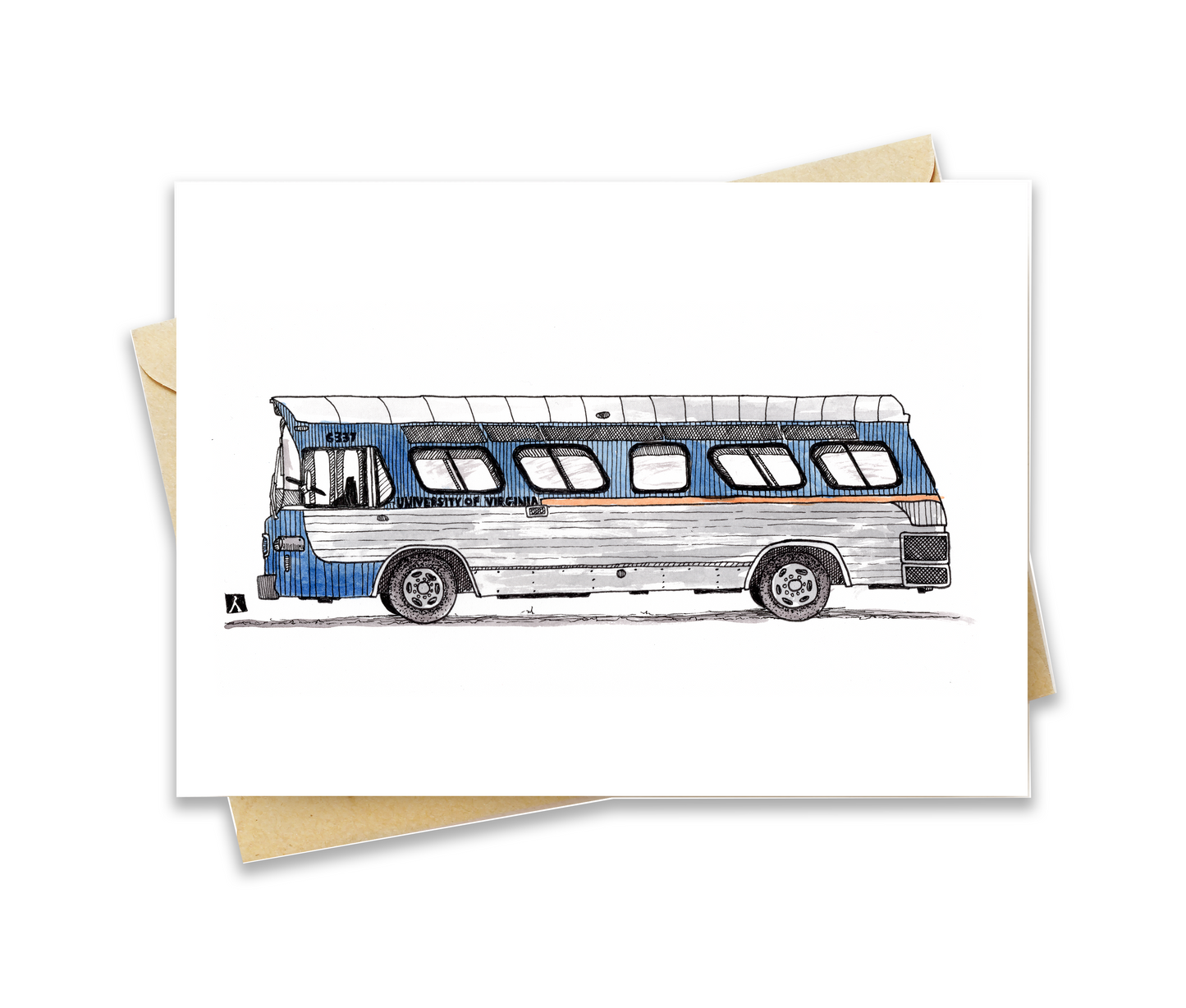 BellavanceInk: Greeting Card With A Pen & Ink Drawing Of A Vintage University Of Virginia Transit Bus 5 x 7 Inches (Officially Licensed