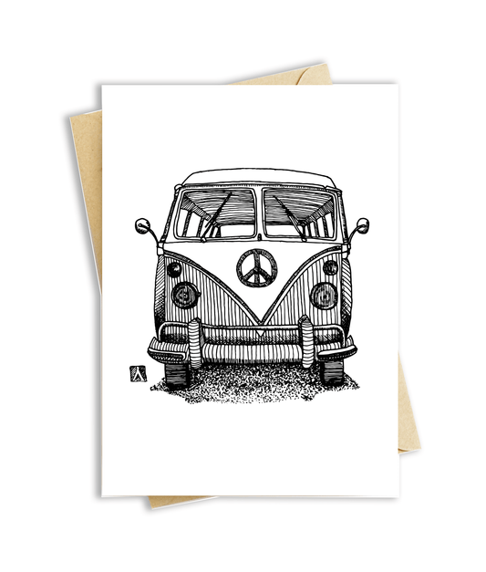BellavanceInk: Greeting Card With A Pen & Ink Drawing Of A Vintage VW Bus 5 x 7 Inches - BellavanceInk