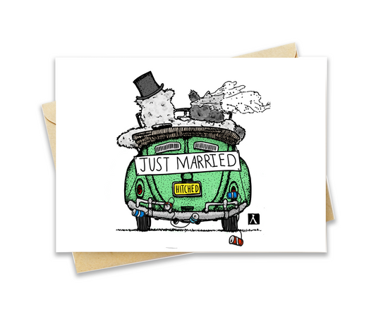 BellavanceInk: Wedding Congratulations Card With Two Bears Driving Down The Road After Getting Married 5 x 7 Inches