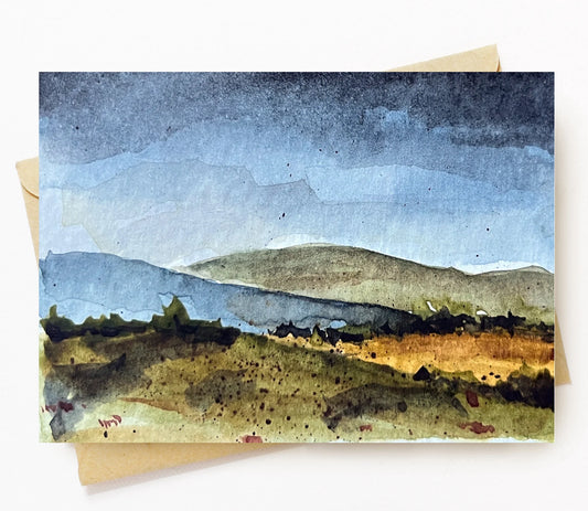 BellavanceInk: Greeting Card With Watercolor Of The Fields And Mountains Of Crozet Virginia 5 x 7 Inches - BellavanceInk