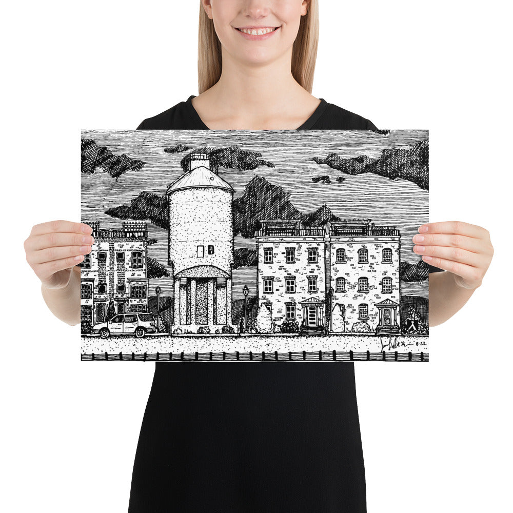 BellavanceInk: Pen & Ink Drawing Charlottesville City Walk With Train Silo Tower