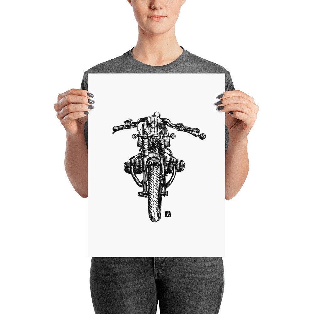 BellavanceInk: Pen & Ink Drawing of a Vintage Cafe Racer Motorcycle - BellavanceInk