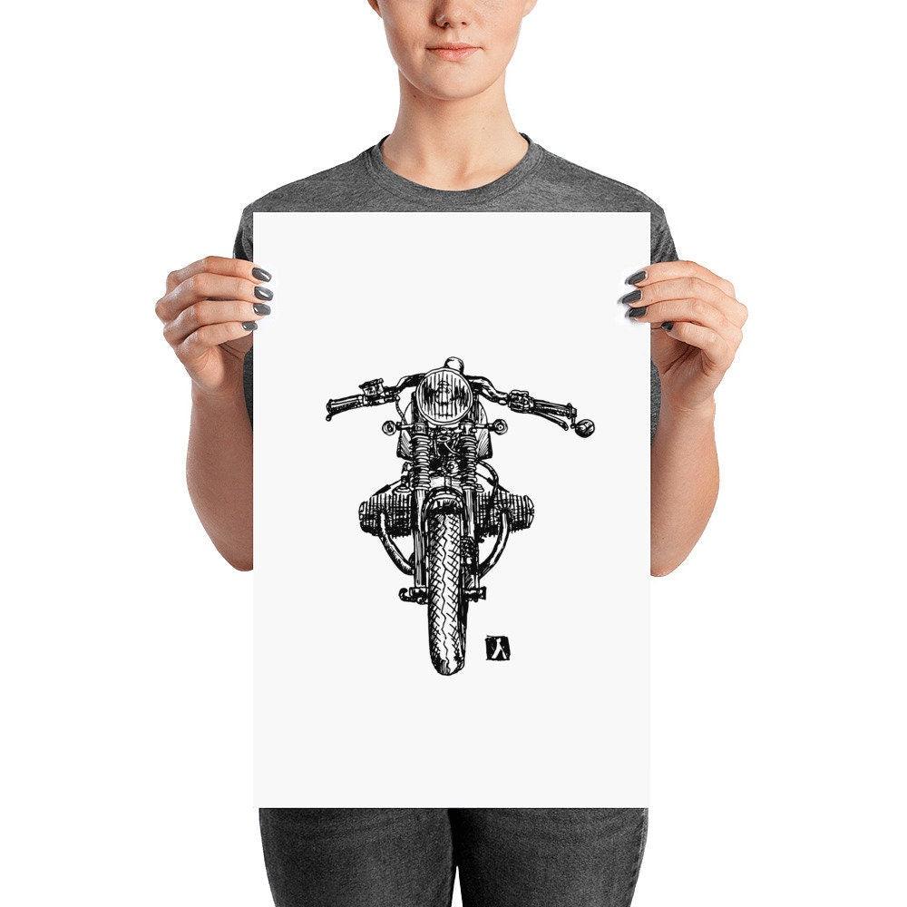 BellavanceInk: Pen & Ink Drawing of a Vintage Cafe Racer Motorcycle - BellavanceInk