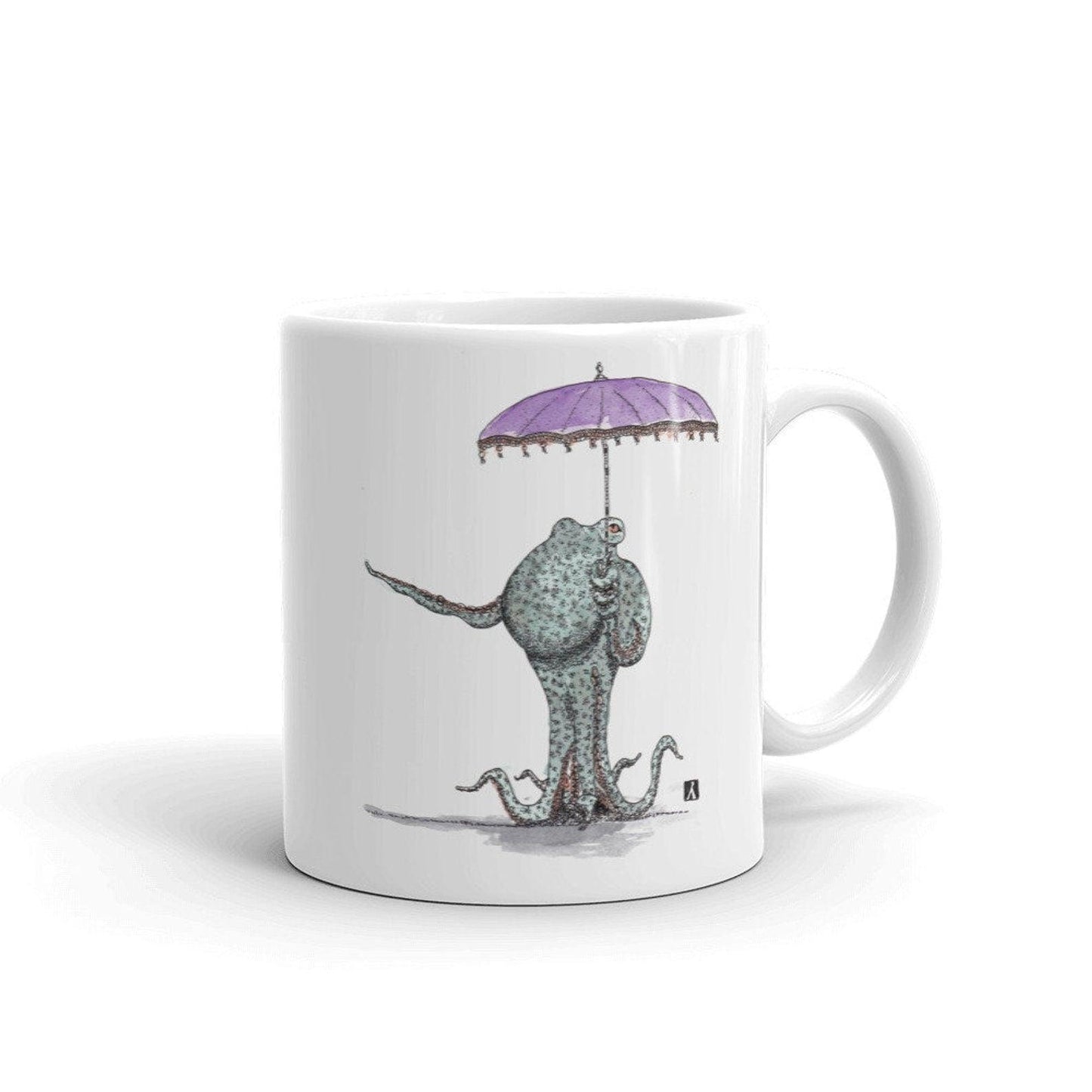 BellavanceInk: Coffee Mug With Octopus Holding an Umbrella/Parasol Pen & Ink Sketch - BellavanceInk