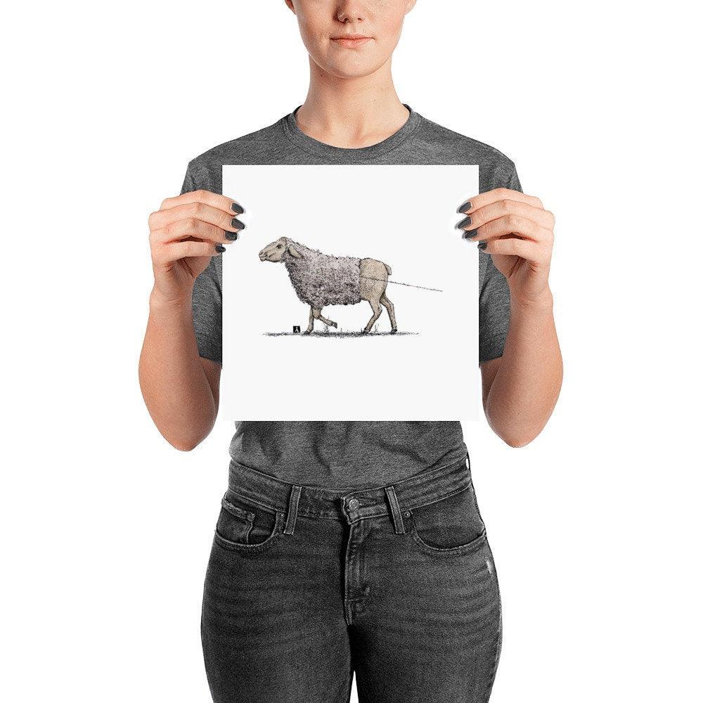 BellavanceInk: Pen & Ink/Watercolor Sheep Walking While Losing Her Wool Print - BellavanceInk