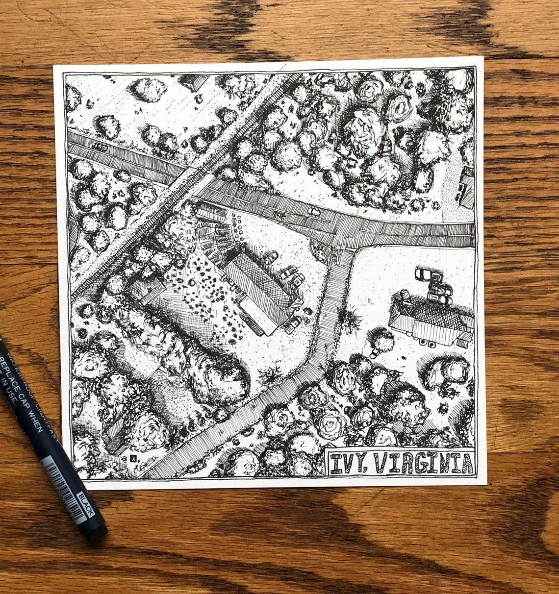 BellavanceInk: Charlottesville Area Attractions Ivy Road Intersection Pen & Ink Sketch (Prints Available As Well) - BellavanceInk