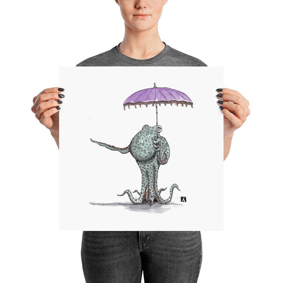 BellavanceInk: Pen & Ink Drawing of Octopus Holding a Umbrella Parasol - BellavanceInk