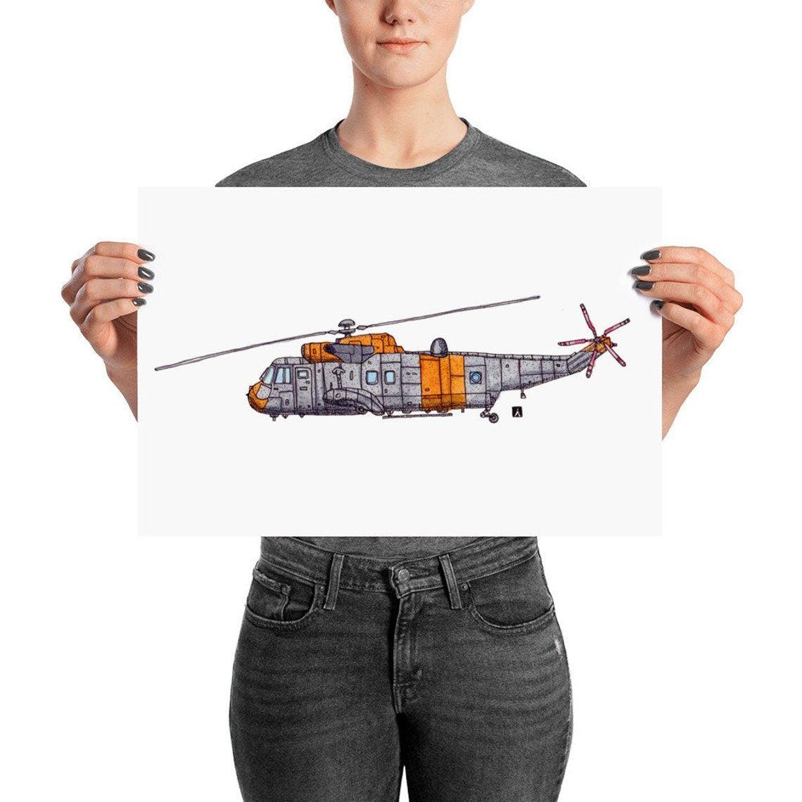 BellavanceInk: Pen & Ink Drawing With Watercolor of a Sea King Helicopter (Limited Prints Also Available) - BellavanceInk