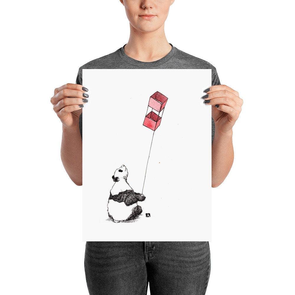 BellavanceInk: Pen & Ink Drawing Print of a Panda Flying a Kite - BellavanceInk