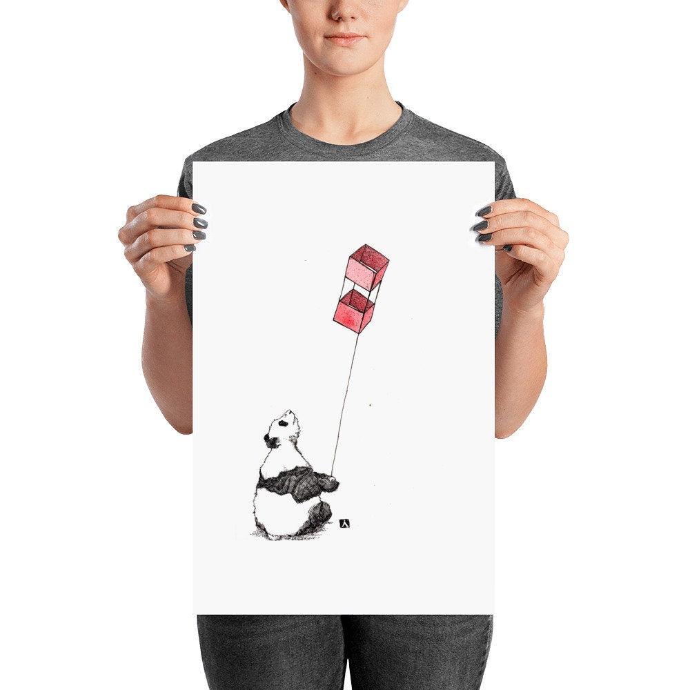 BellavanceInk: Pen & Ink Drawing Print of a Panda Flying a Kite - BellavanceInk