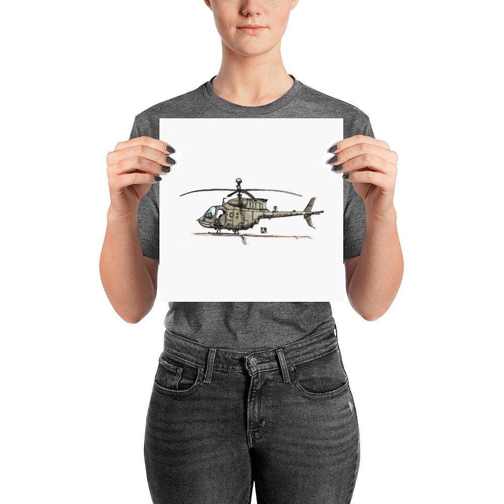 BellavanceInk: Pen & Ink Drawing/Watercolor of a OH-58 Kiowa Helicopter (Limited Prints Also Available) - BellavanceInk