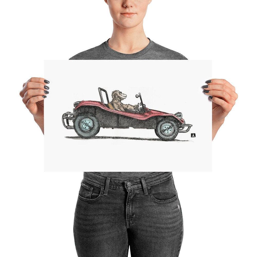 BellavanceInk: Pen & Ink Drawing With Watercolor of Monkey Driving a Dune Buggy (Limited Prints Also Available) - BellavanceInk