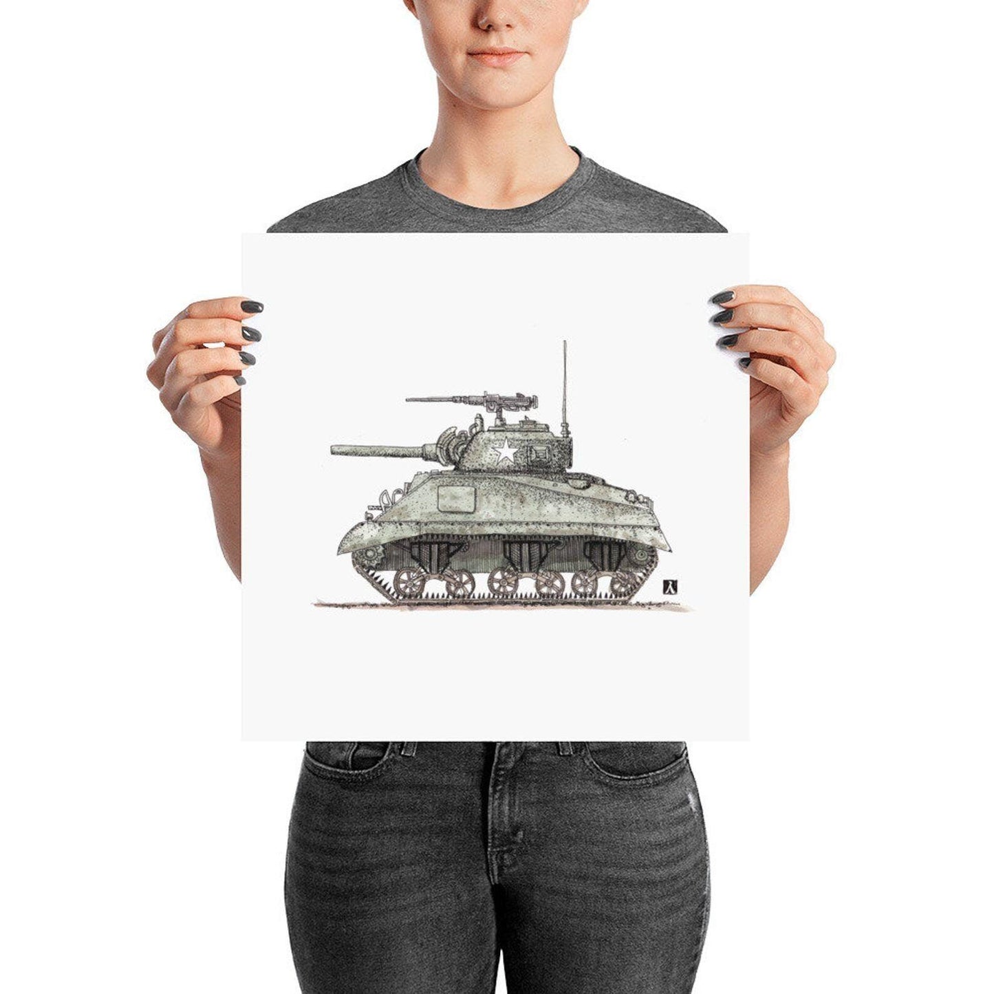BellavanceInk: Pen & Ink Drawing With Water Color of World War Two Sherman Tank (Limited Prints Also Available) - BellavanceInk