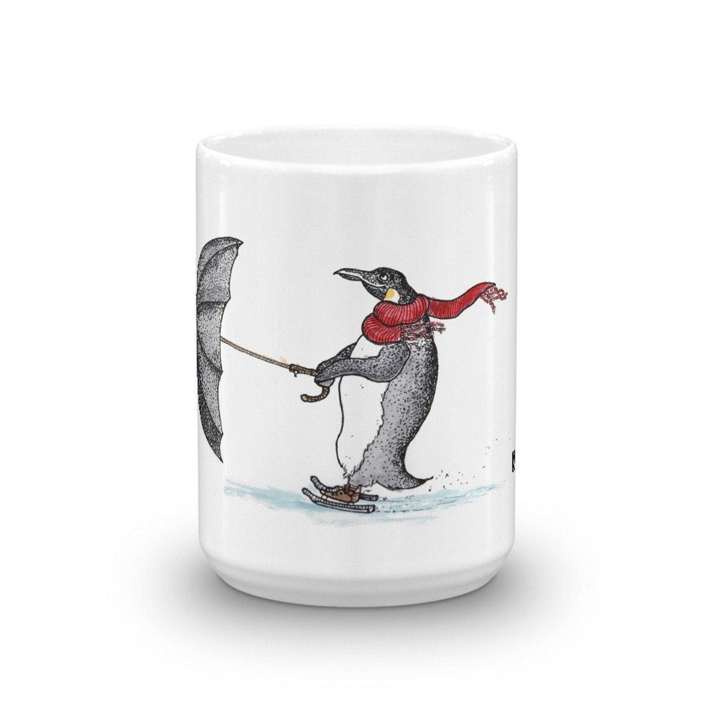 BellavanceInk: Coffee Mug With Penguin Ice Skating  Being Pulled By An Umbrella - BellavanceInk