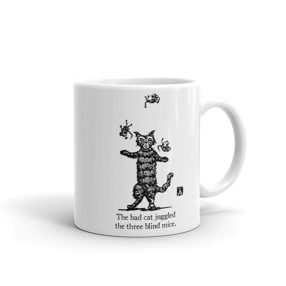 BellavanceInk: Coffee Mug With The Bad Cat Juggling Three Blind Mice Pen & Ink Sketch - BellavanceInk