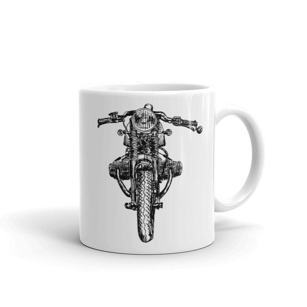 BellavanceInk: Coffee Mug With A Vintage Cafe Racer Motorcycle Pen & Ink Sketch - BellavanceInk