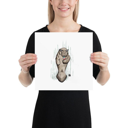 BellavanceInk: Pen & Ink/Watercolor Manatee With A Popsicle Limited Print - BellavanceInk