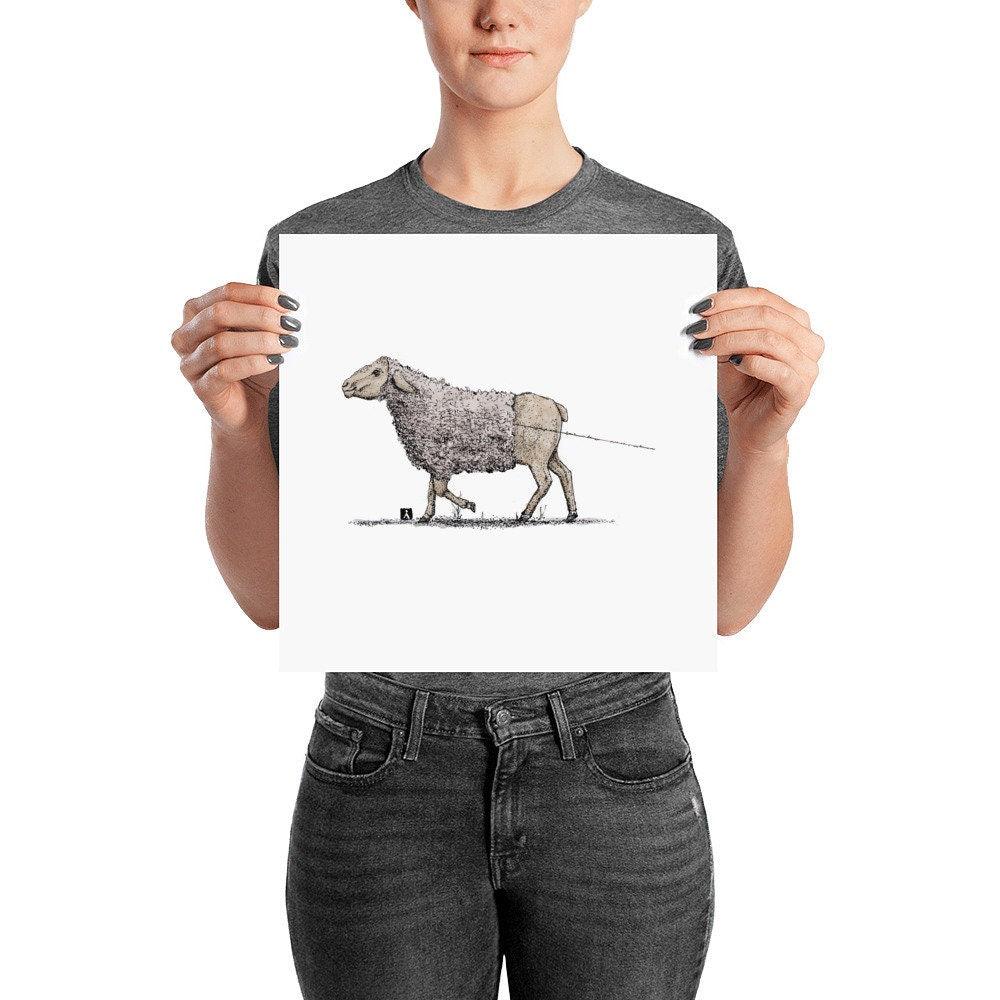 BellavanceInk: Pen & Ink/Watercolor Sheep Walking While Losing Her Wool Print - BellavanceInk