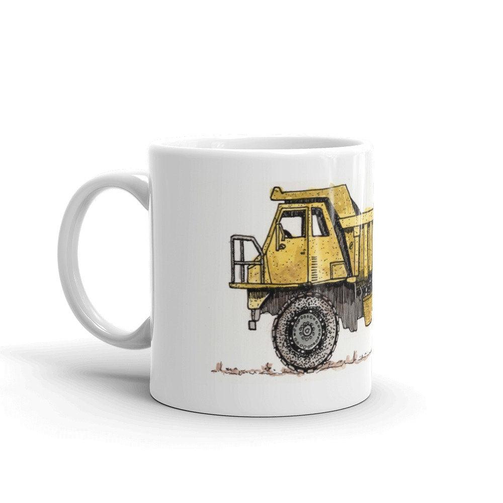 BellavanceInk: Coffee Mug With A Hand Drawn Pen & Ink Watercolor of A Construction Dump Truck - BellavanceInk