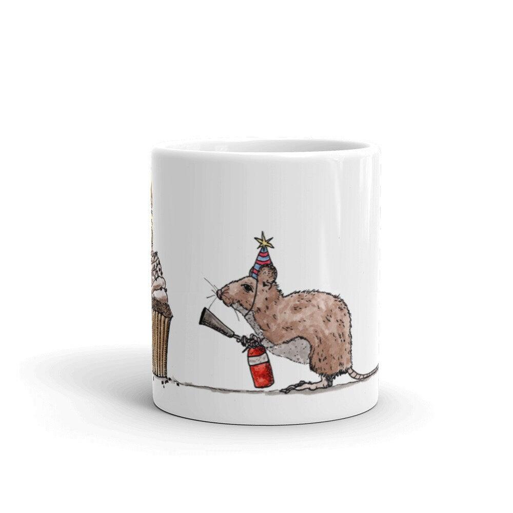 BellavanceInk: White Coffee Mug With Birthday Mouse And His Cupcake - BellavanceInk