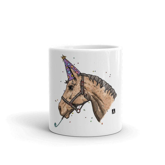 BellavanceInk: White Coffee Mug With Horse Ready For A Party Pen & Ink With Watercolor - BellavanceInk