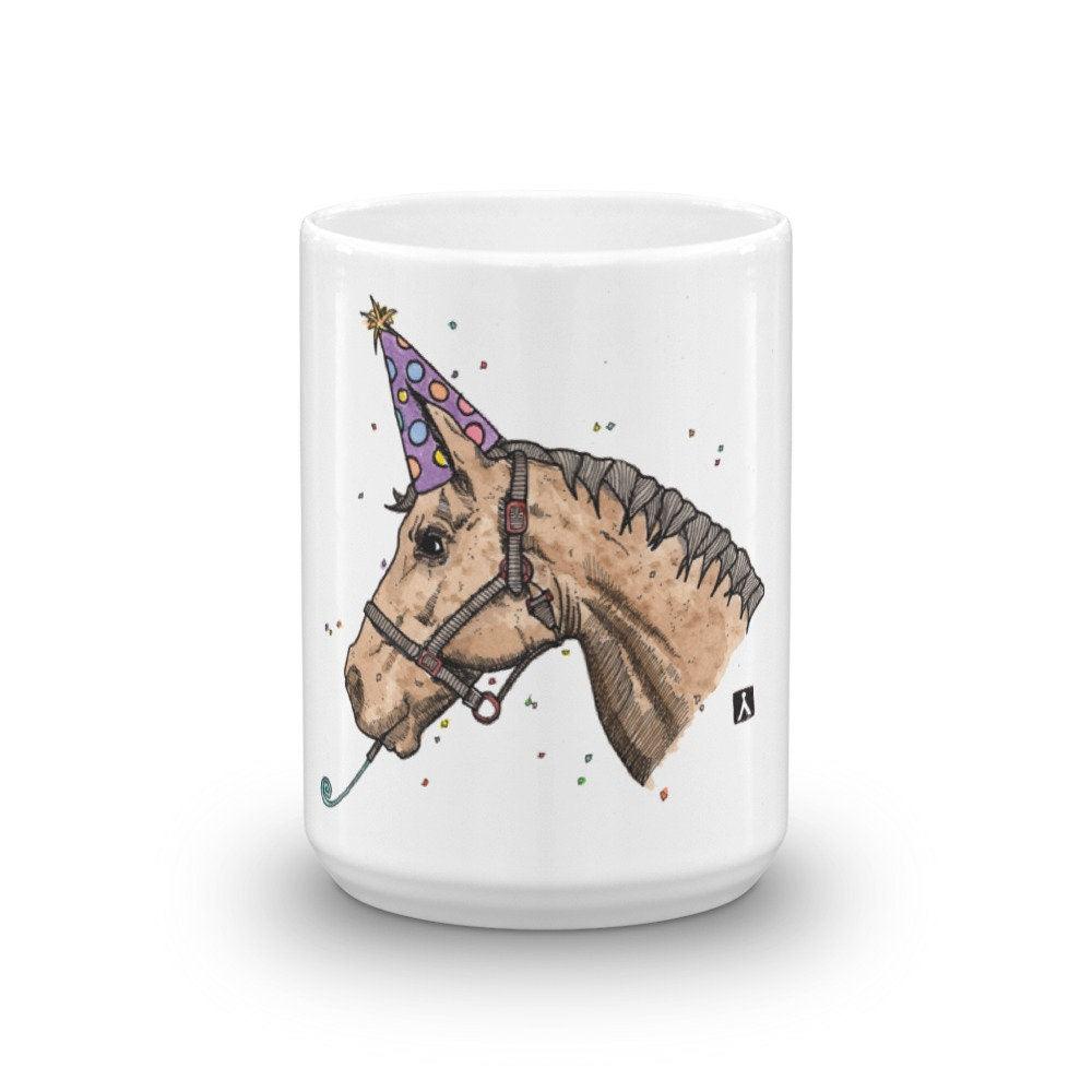 BellavanceInk: White Coffee Mug With Horse Ready For A Party Pen & Ink With Watercolor - BellavanceInk