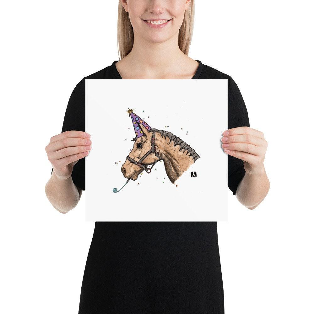 BellavanceInk: Pen & Ink/Watercolor Print Of Horse Ready For A Birthday Party - BellavanceInk