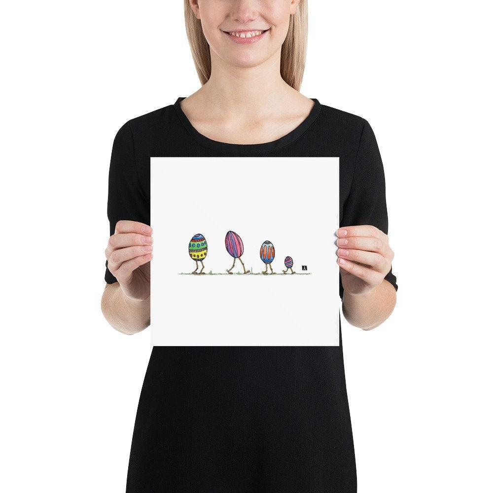 BellavanceInk: Pen & Ink Drawing With Watercolor of Easter Egg Family Walking Together - BellavanceInk