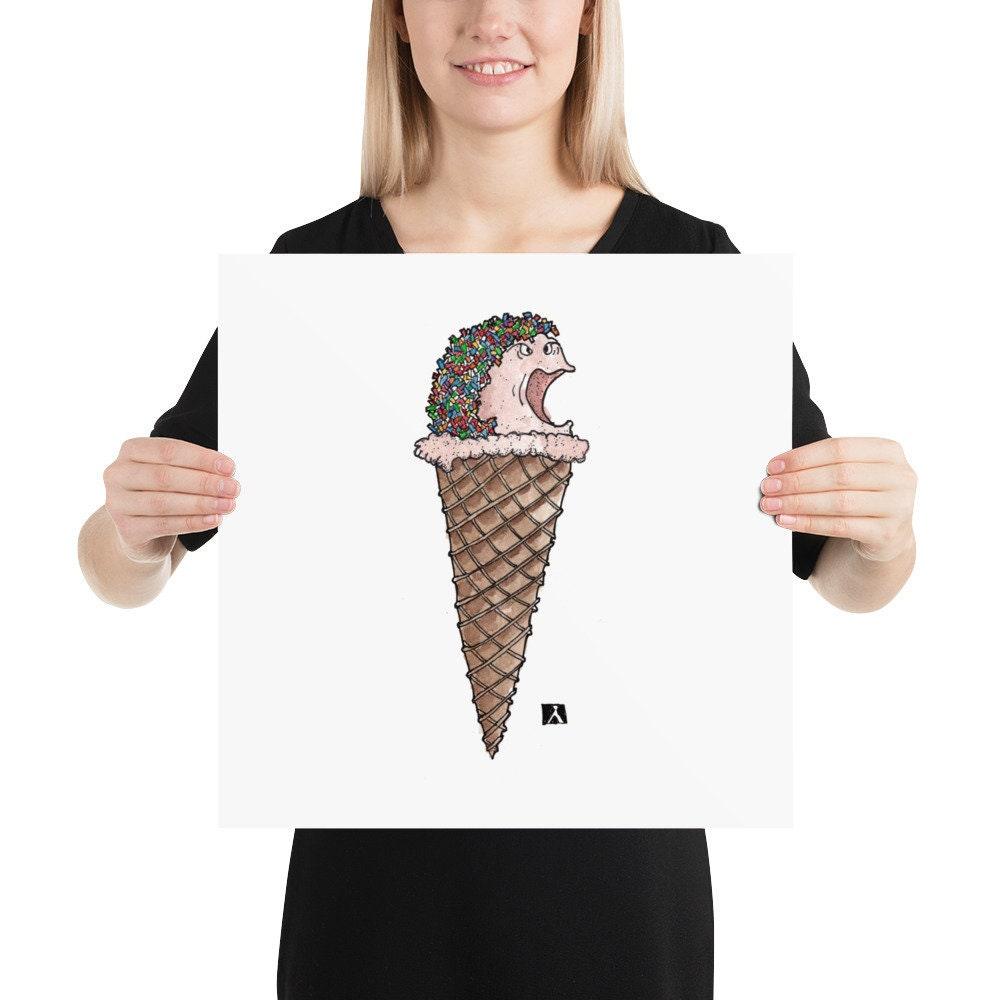 BellavanceInk: Pen & Ink Drawing with Watercolor You Scream, I Scream We All Scream For Ice Cream Print - BellavanceInk