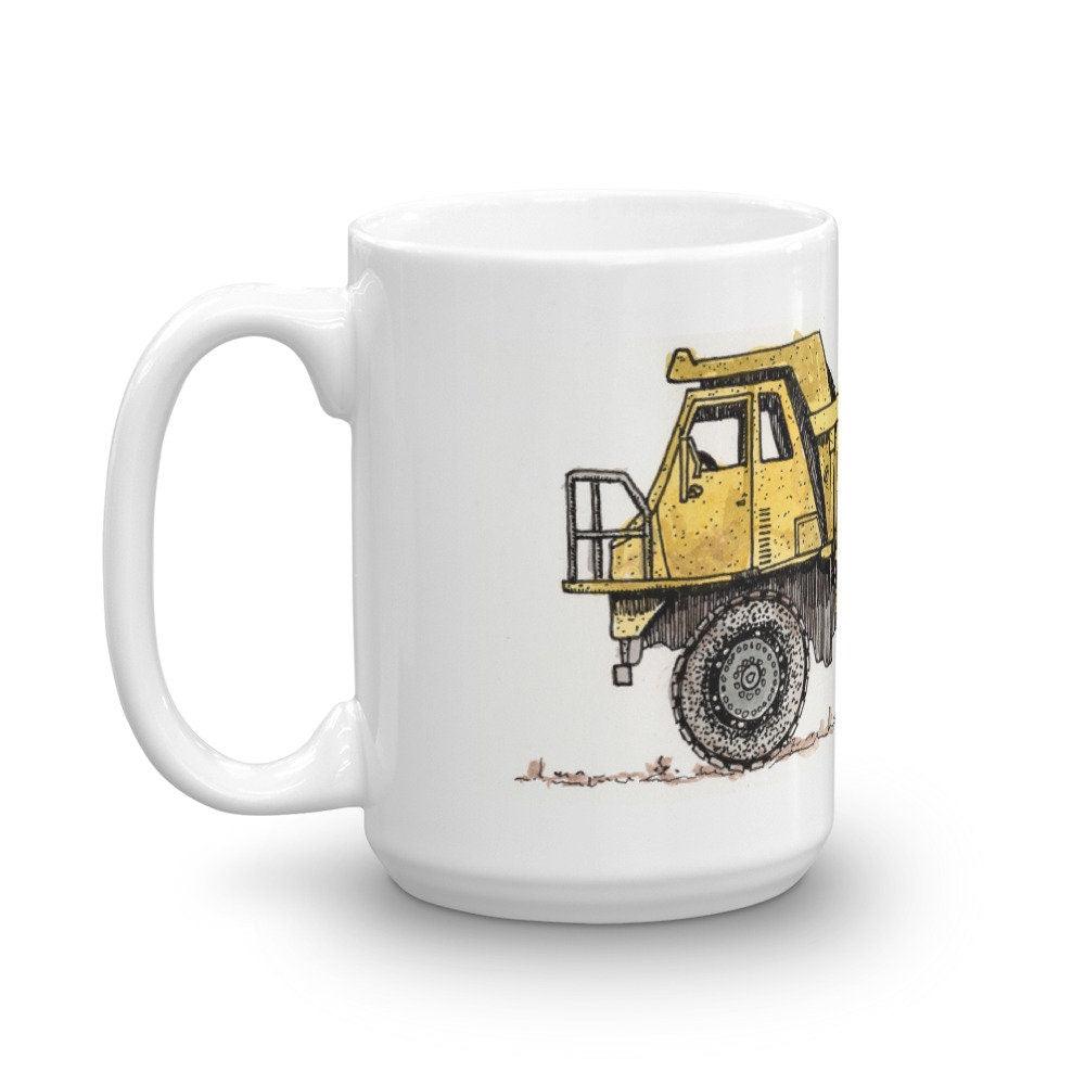 BellavanceInk: Coffee Mug With A Hand Drawn Pen & Ink Watercolor of A Construction Dump Truck - BellavanceInk