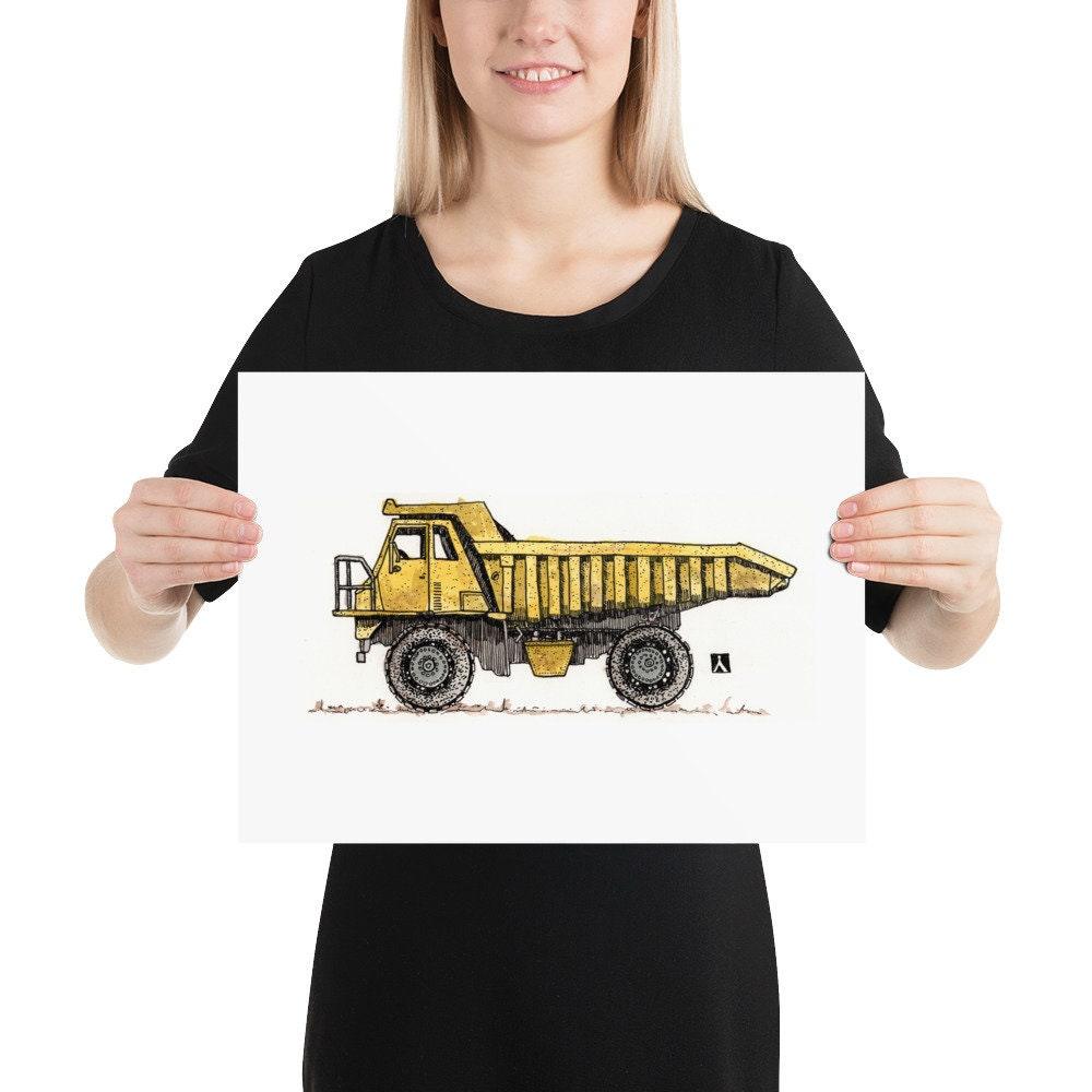 BellavanceInk: Pen & Ink Drawing With Water Color Print of Construction Dump Truck - BellavanceInk