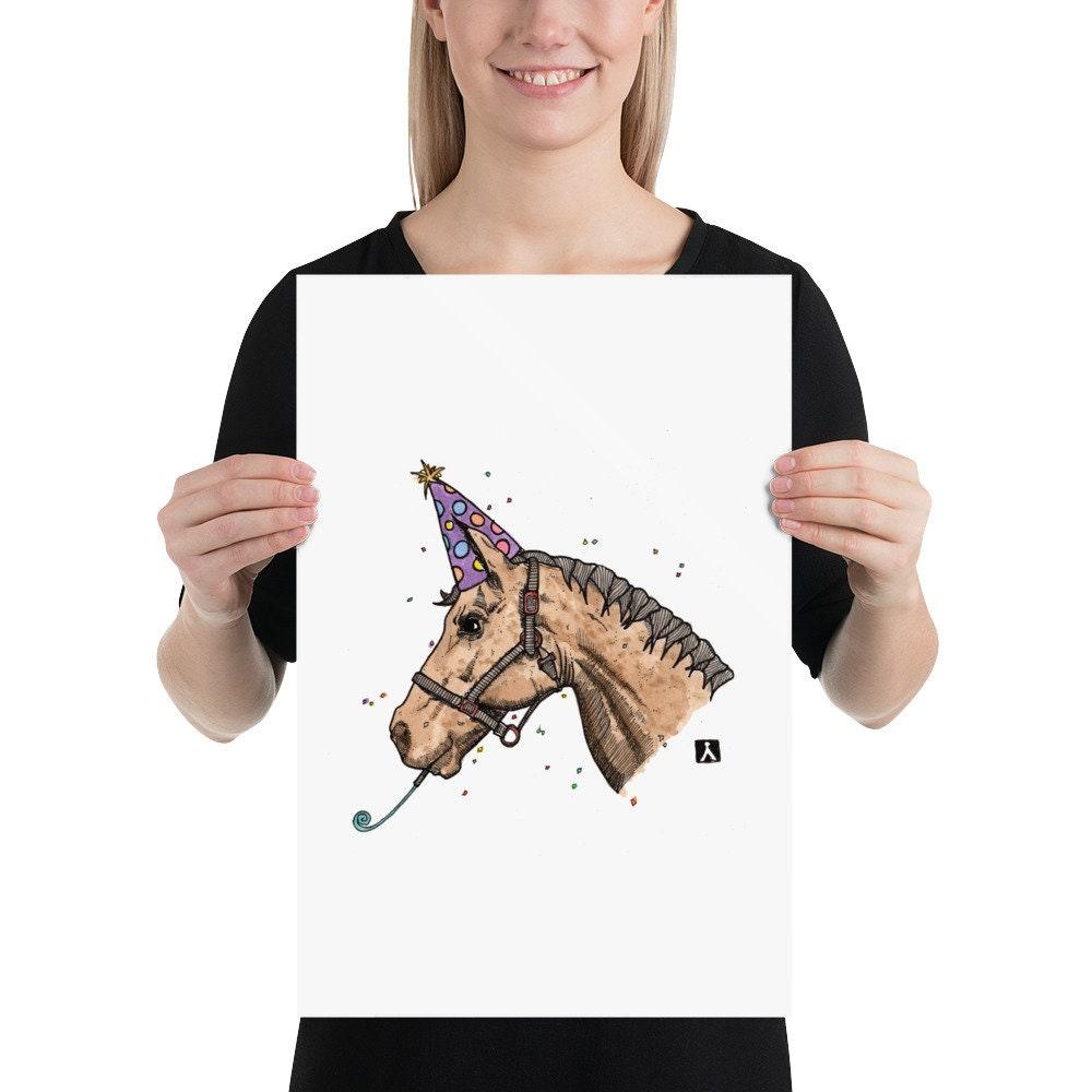 BellavanceInk: Pen & Ink/Watercolor Print Of Horse Ready For A Birthday Party - BellavanceInk