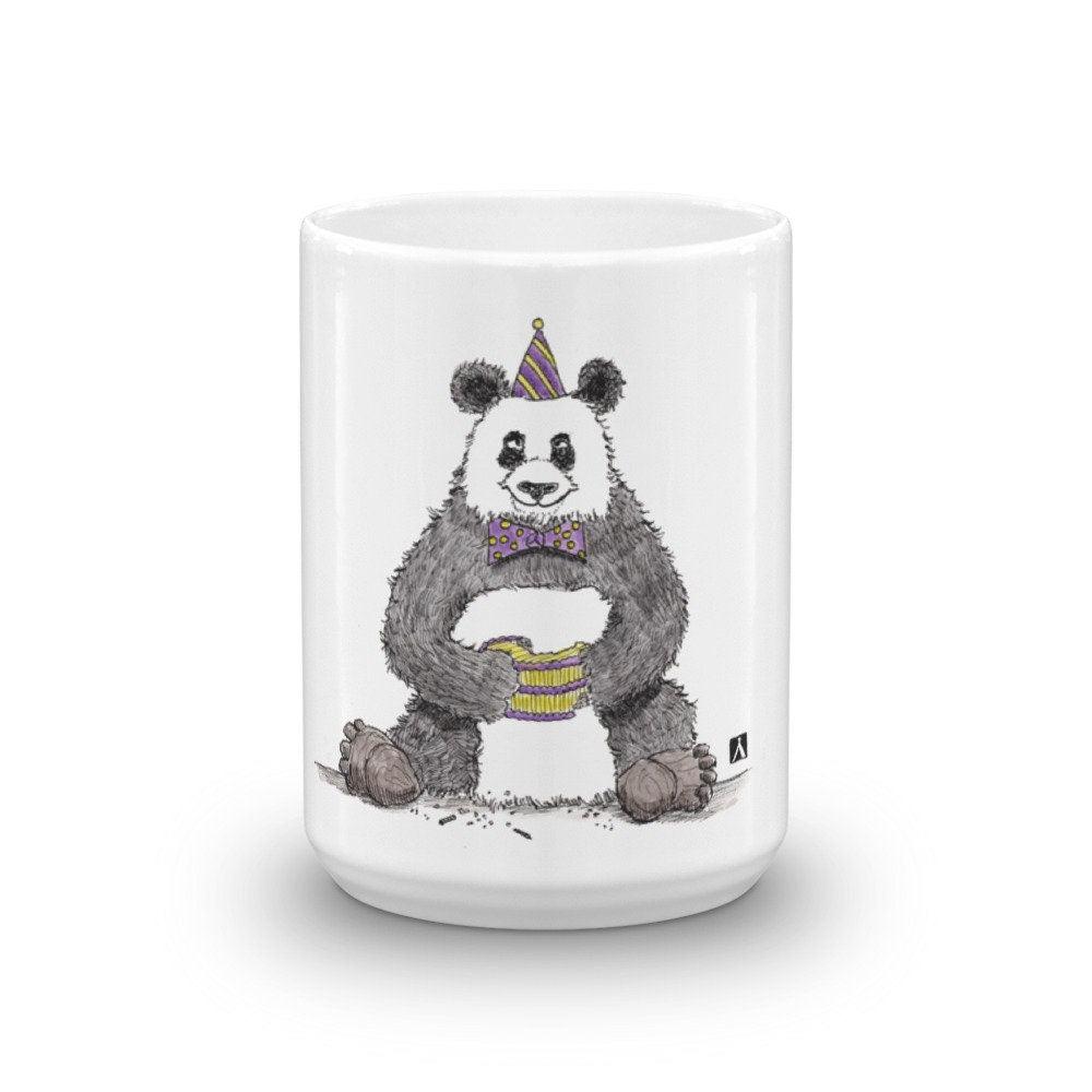BellavanceInk: White Coffee Mug With Panda Ready For A Party Pen & Ink With Watercolor - BellavanceInk