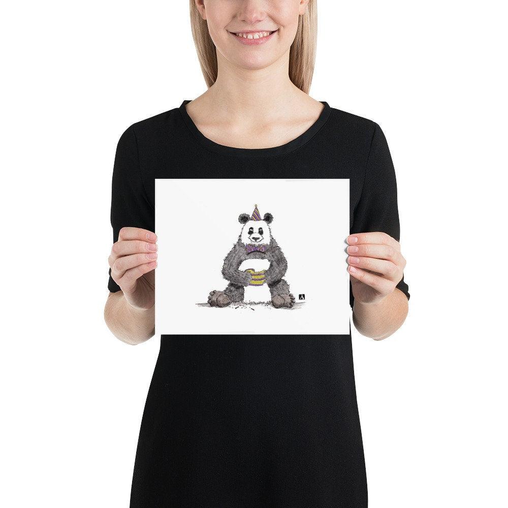 BellavanceInk: Pen & Ink/Watercolor Print Of Panda Ready For A Birthday Party - BellavanceInk