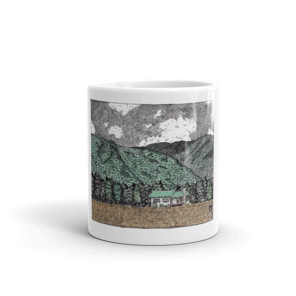 BellavanceInk: Coffee Mug With Pen & Ink Watercolor Sketch Of Crozet House Near The Mountains - BellavanceInk