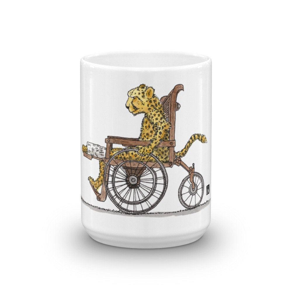 BellavanceInk: Injured Cheetah Strolling Along In His Wheelchair Limited Print On Coffee Mug - BellavanceInk