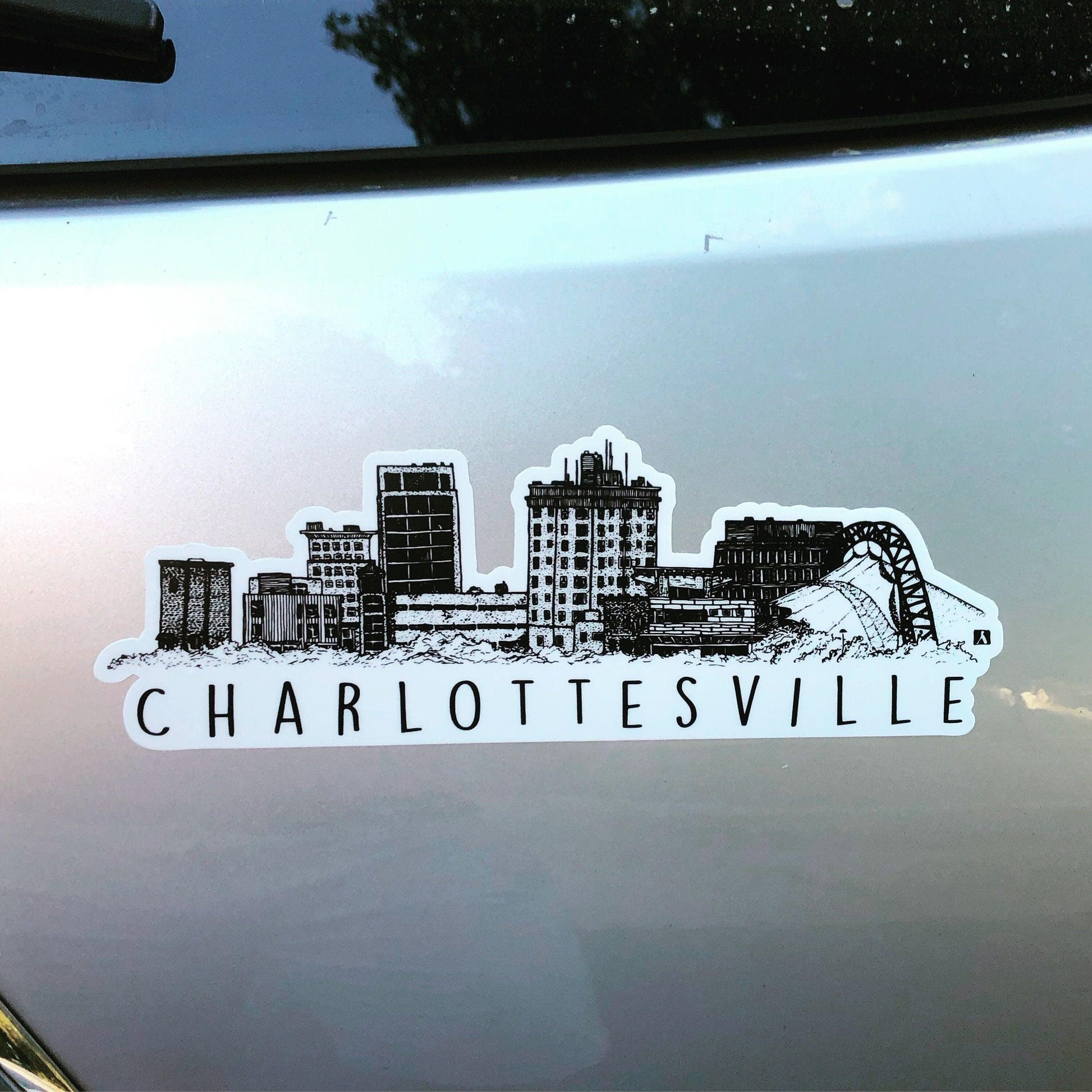 BellavanceInk: Charlottesville City Vinyl Sticker With Skyline View Pen and Ink Illustration - BellavanceInk