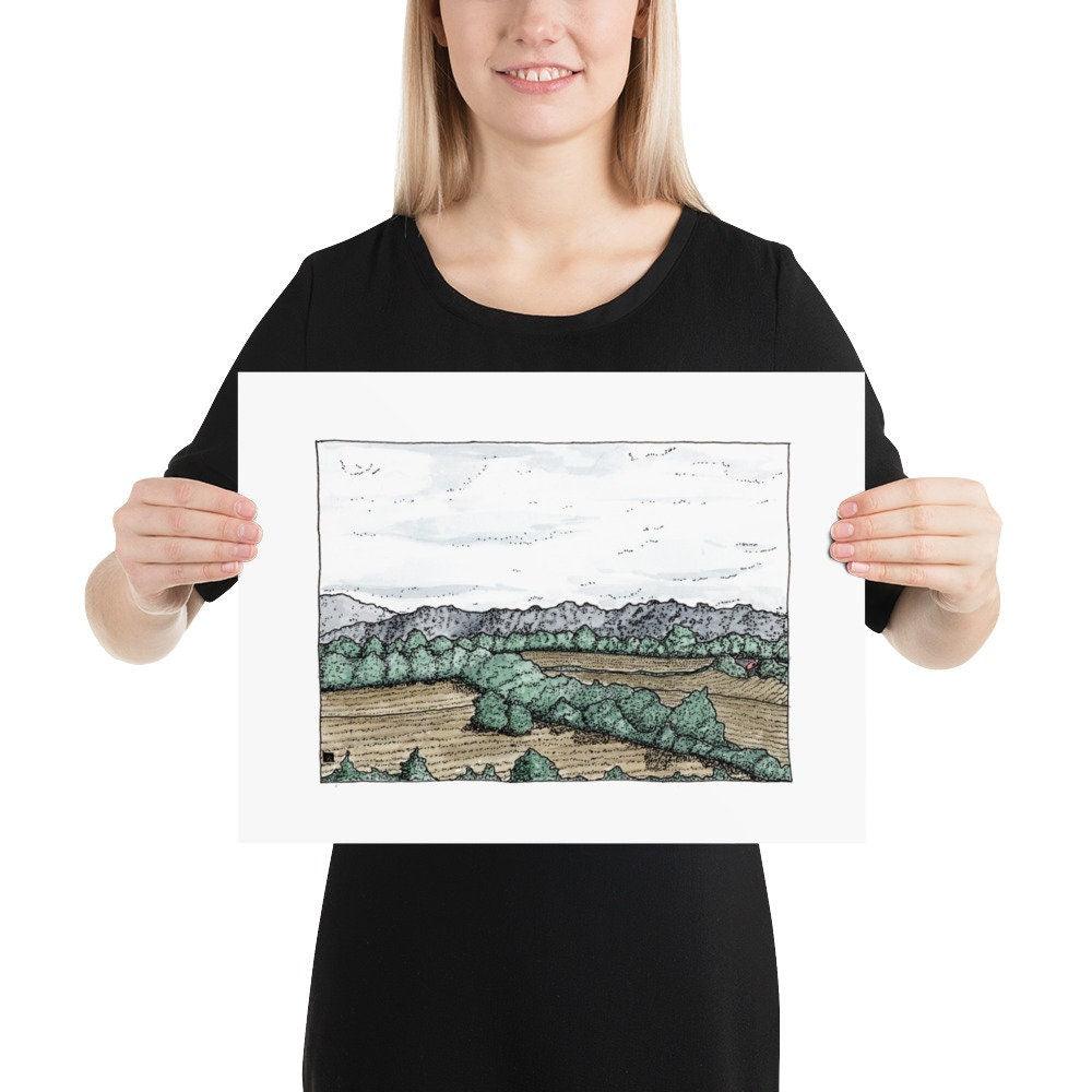 BellavanceInk: Limited print With Pen & Ink Watercolor Sketch Of Farm Near Crozet, Virginia - BellavanceInk